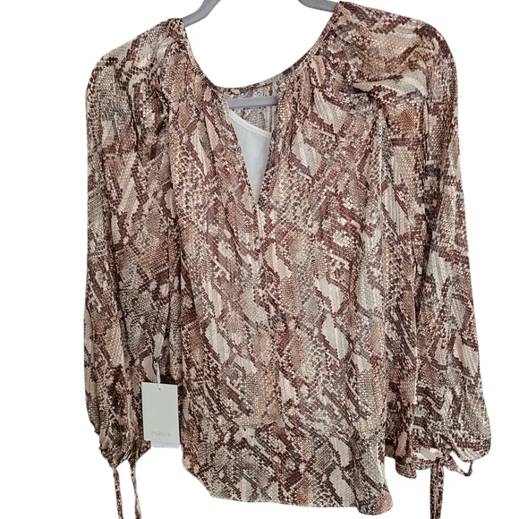 Parker Brown and Tan Snake Print Blouse - Picture 6 of 7